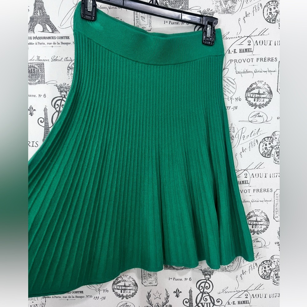 Ann Taylor Petite Green Sweater Knit Pleated Midi Skirt SP - Picture 5 of 11